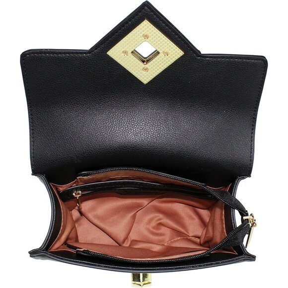 Vegan Faux Leather Crossbody Purse with Metallic Trim Adjustable Strap - Picture 7 of 7